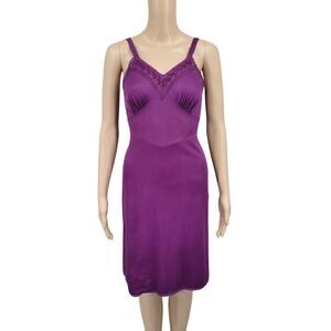 Vintage Slip Dress Upcycled Dyed Eggplant Purple with Lace and Embroidery Detail